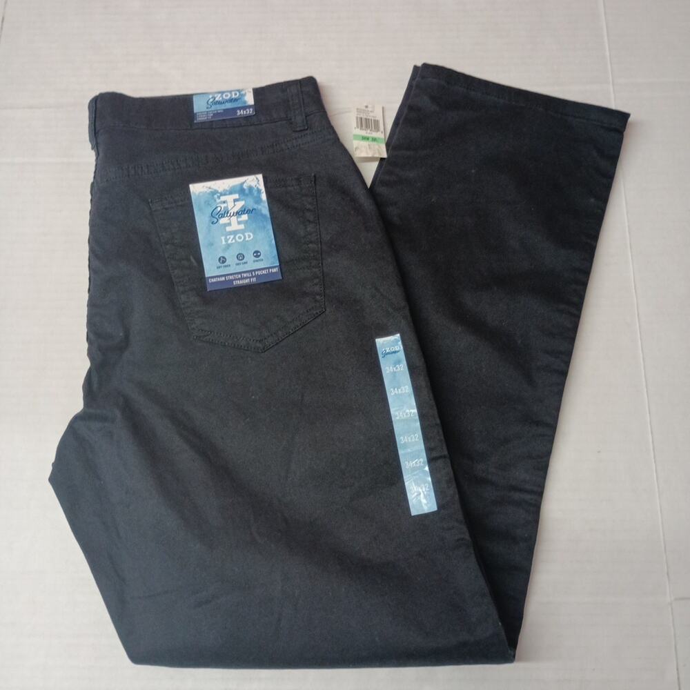 IZOD Saltwater Chatham Stretch Twill Chino Pants Men's Size 34x32 Black